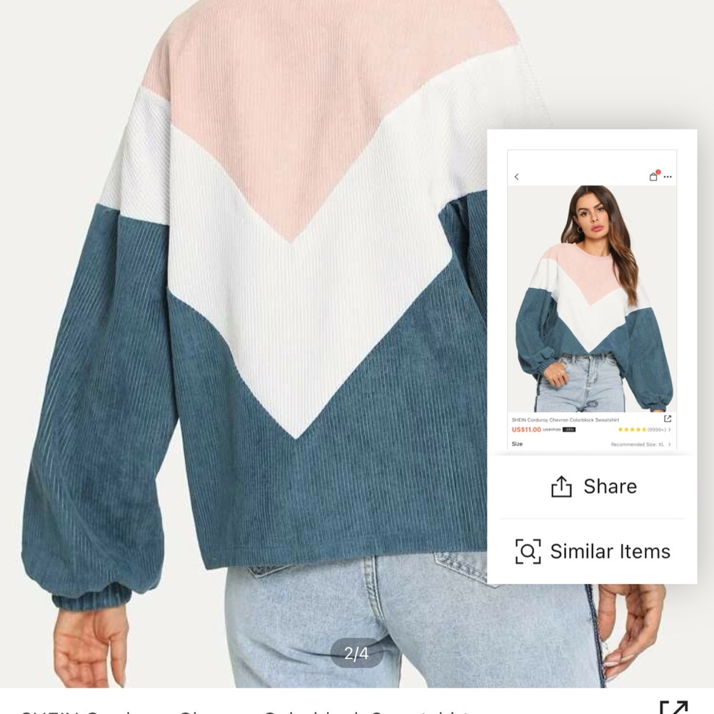 SHEIN corduroy chevron color lock sweater
